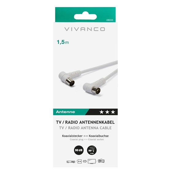 Kabel VIVANCO 48033, antenski coax na coax, kutni, 1.5m, bijeli
