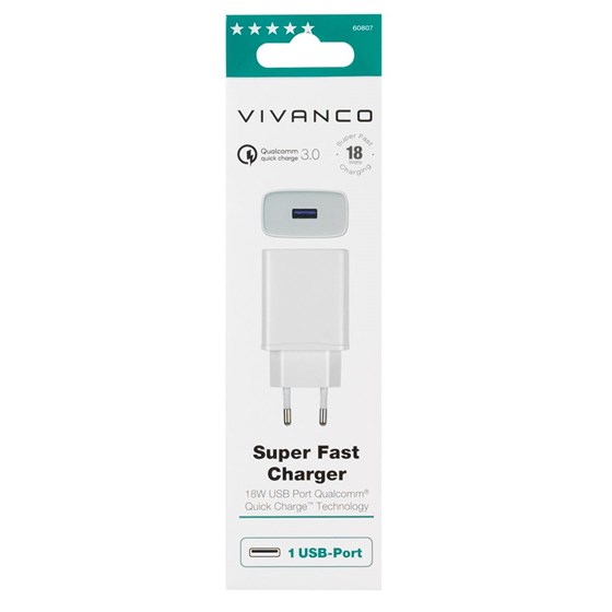 Strujni punjač VIVANCO 60807, QC 3.0, 18W, 3A USB, bijeli