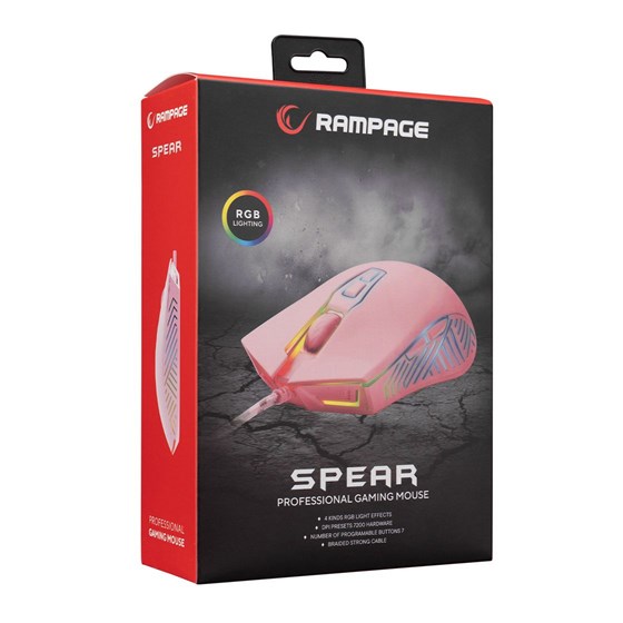 Miš RAMPAGE SMX-G68 Spear, žičani, 7200 DPI, RGB, rozi
