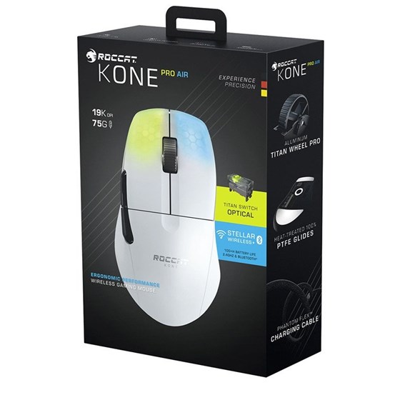Miš ROCCAT Kone Pro Air, bežični + Bluetooth, RGB, 19000 DPI, bijeli