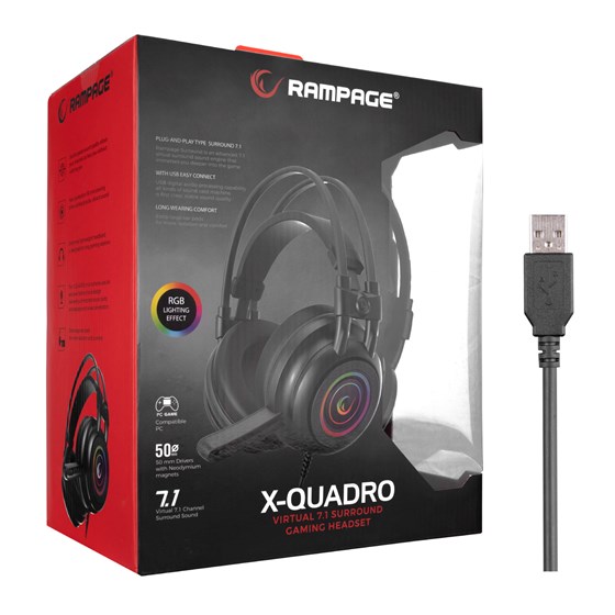 Slušalice RAMPAGE RM-K2 X-Quadro, mikrofon, RGB, PC/PS4/PS5, 7.1 Surround Sound