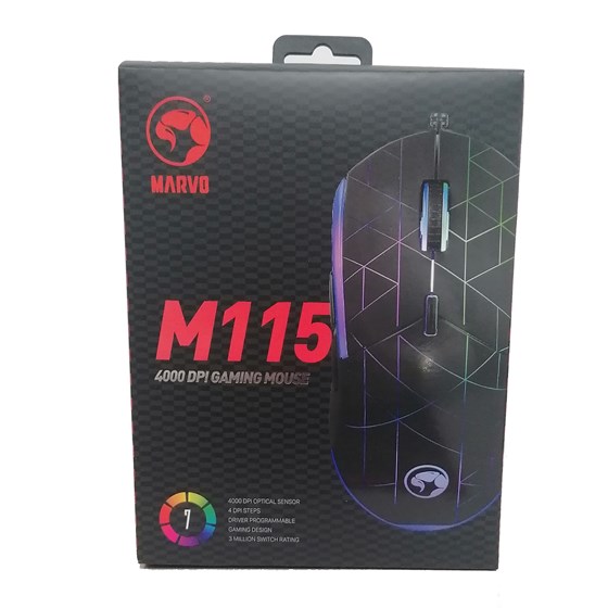 Miš MARVO SCORPION M115, žičani, LED, 4000 DPI, crni