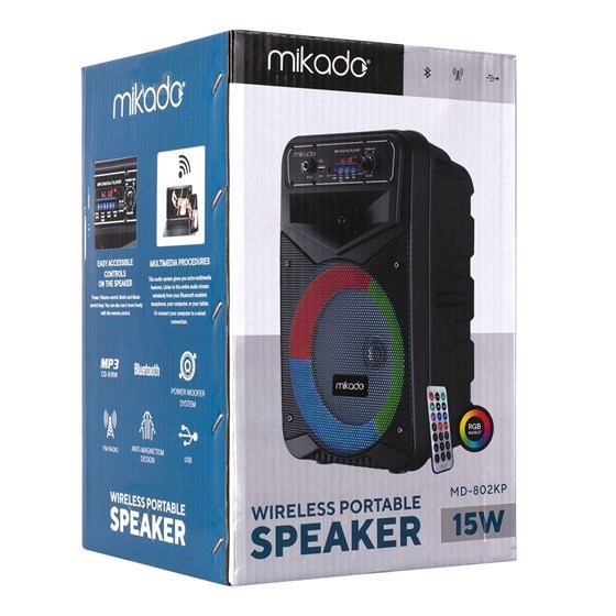 OŠTEĆENA AMBALAŽA - Bluetooth zvučnik, karaoke MIKADO MD-802KP, mikrofon, crni