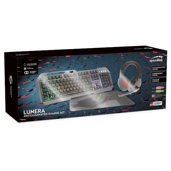 Set SPEEDLINK Lunera, 4 u 1, tipkovnica, miš, podloga, slušalice, US/HR layout