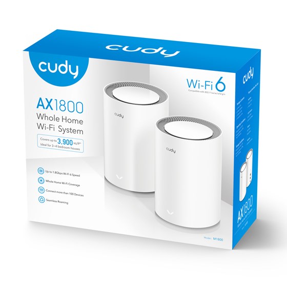 Wireless range extender CUDY M1800, AX1800 Wi-Fi 6 Mesh Solution, 2-pack