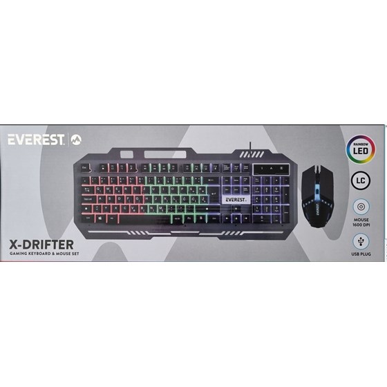 Set EVEREST KM-G88 Drifter, tipkovnica + miš, rainbow, crna