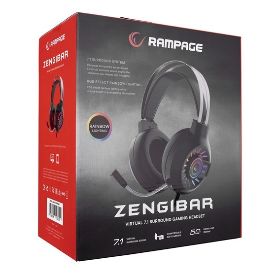 OŠTEĆENA AMBALAŽA - Slušalice RAMPAGE RM-K44 Zengibar, mikrofon, 7.1, RGB, PC/PS4/PS5, USB, crne