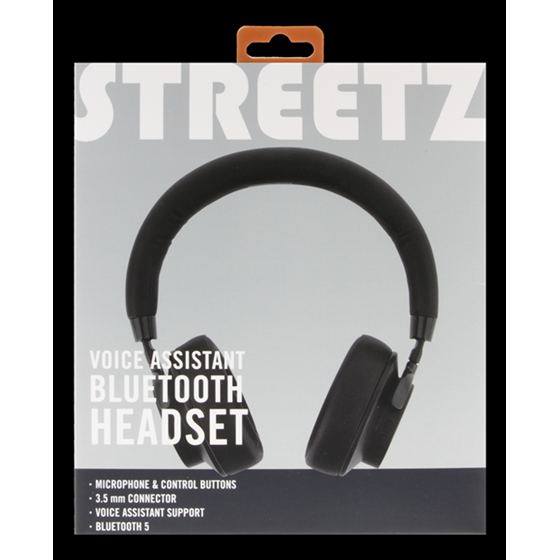 Slušalice STREETZ HL-BT405, voice assistant Bluetooth headset, assistant button, black