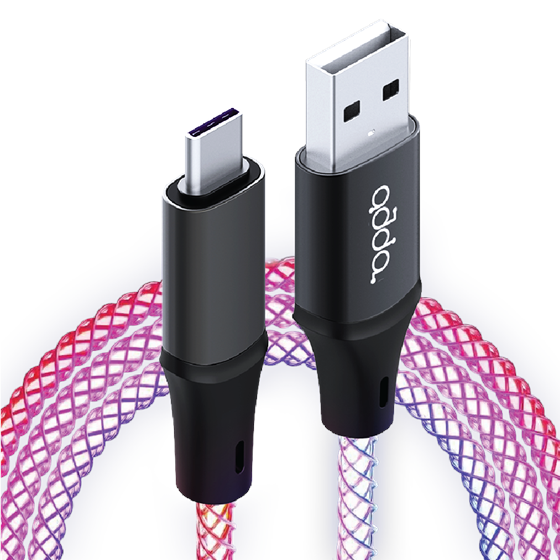 Kabel Adda Collins USB-204-RGB, Ambient RGB Charge+Data, USB-A na Type-C, 18W, 1m, crni