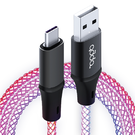Kabel ADDA USB-204-RGB, Ambient RGB Charge+Data, USB-A na Type-C, 18W, 1m, crni