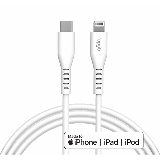 Kabel Adda Collins USB-305-WH, Fusion Charge+Data, MFI, Type-C na Lightning, 2.4A, Premium TPE, 2m, bijeli