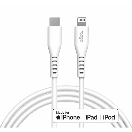 Kabel ADDA USB-305-WH, Fusion Charge+Data, MFI, Type-C na Lightning, 2.4A, Premium TPE, 2m, bijeli