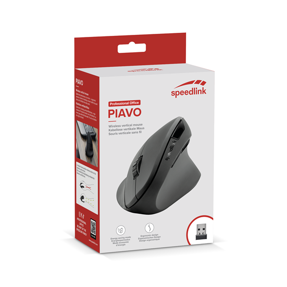 Miš SPEEDLINK Piavo, Vertikalni ergonomski, 1600 dpi, bežični, gumirani, crni