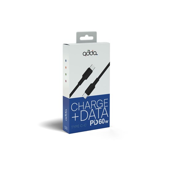 Kabel ADDA USB-202-BK, Fusion Charge+Data, Type-C na Type-C, PD 60W, Premium TPE, 1.2m, crni