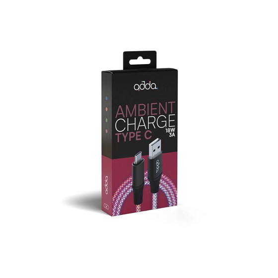 Kabel Adda Collins USB-204-RGB, Ambient RGB Charge+Data, USB-A na Type-C, 18W, 1m, crni
