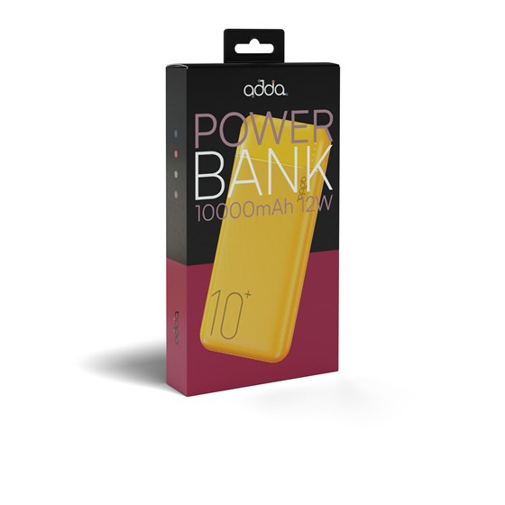 Powerbank Adda Collins PB-001-YL, Fusion powerbank, 10000mAh, Micro USB i Type-C ulazi, 2xUSB-A izlazi, 12W, žuti