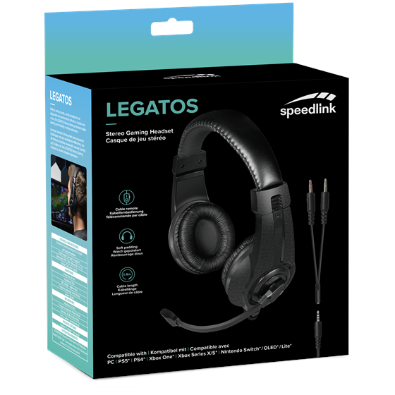 Slušalice SPEEDLINK Legatos, mikrofon, PC/PS5/PS4/Xbox Series X/S/Switch/OLED/Lite, crne