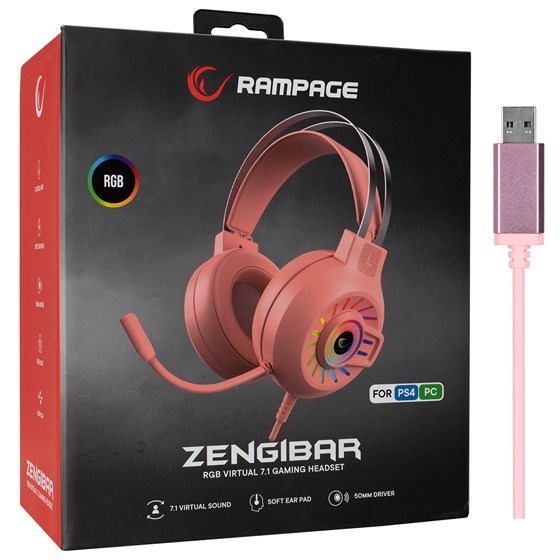 IZLOŽBENI PRIMJERAK - Slušalice RAMPAGE RM-K44 Zengibar, mikrofon, 7.1, RGB, PC/PS4/PS5, USB, roze