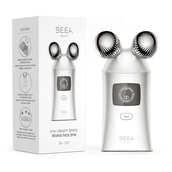 Anti-age uređaj za lice, oči i usne BEEA Beauty Face Gym 3u1, Mikrostruja, EMS i svjetlosna terapija, bijeli