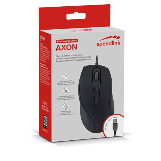 Miš SPEEDLINK Axon, silent, antibakterijski, USB, 2400 dpi, gumirani, crni