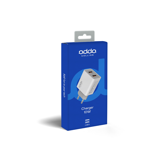 Zidni punjač Adda Collins CH-004-WH, 2u1, USB-A, 10W, 2.1A, bijeli