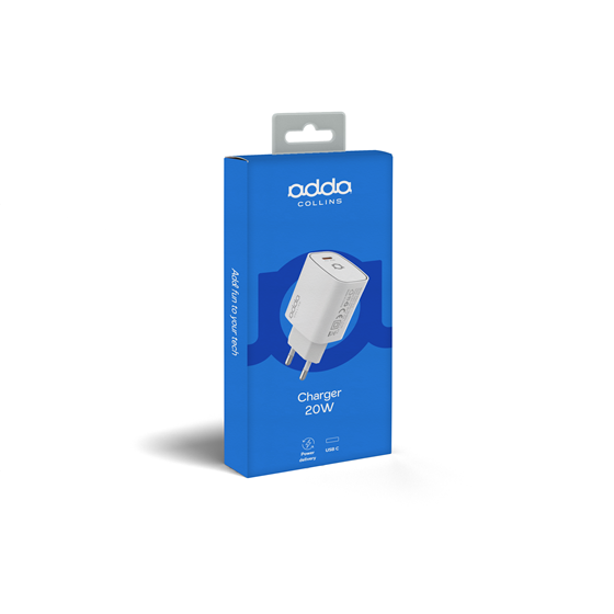 Zidni punjač Adda Collins CH-005-WH, Fusion Fast Charger, 20W Type-C, bijeli