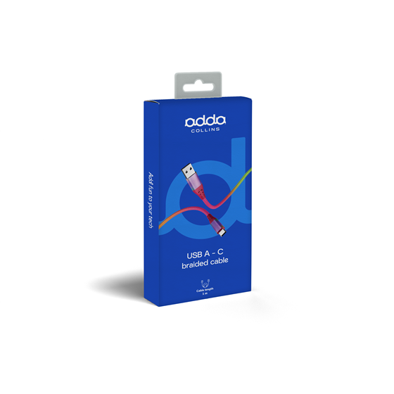 Kabel Adda Collins USB-209-RB, USB-A na Type-C, 18W, pleteni, 1m, dugine boje
