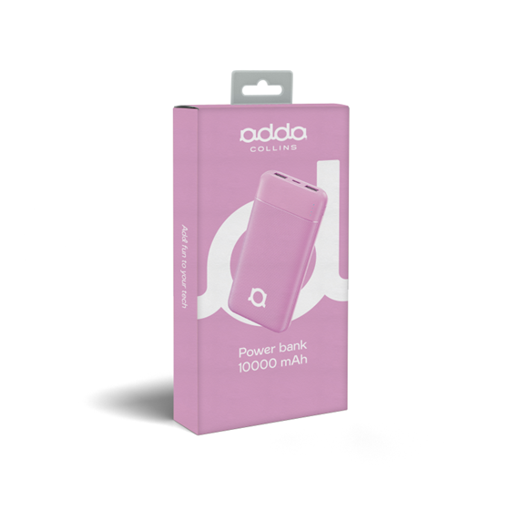 Powerbank Adda Collins PB-001-LP, Fusion powerbank, 10000mAh, Micro USB i Type-C ulazi, 2xUSB-A izlazi, 12W, roza