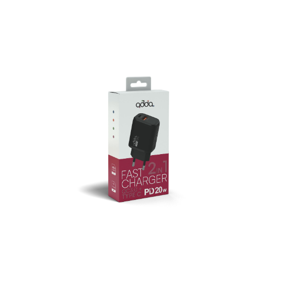 Zidni punjač Adda Collins CH-002-BK, Fusion Fast Charger 2u1, QC3.0 USB-A + PD 20W Type-C, crni