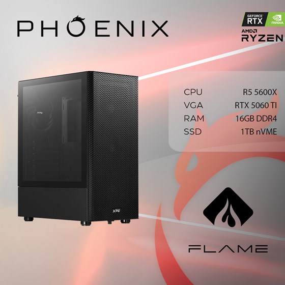 Računalo Phoenix FLAME X-500 AMD Ryzen 5 5600X/16GB DDR4/NVME SSD 1TB/RTX 5060 TI 8GB/600W 80+