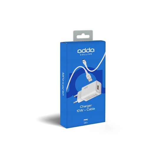 Zidni punjač Adda Collins CH-003-WH, s USB-A na Type-C kabelom, 1m, 10W, 2.1A, bijeli