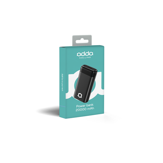 Powerbank Adda Collins PB-002-BK, Fusion powerbank, 20000mAh, Micro USB i Type-C ulazi, 2xUSB-A izlazi, 12W, crni