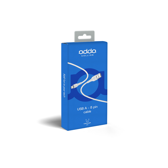 Kabel Adda Collins USB-303-WH, USB-A na 8pin, 10W, 2.1A,1m, bijeli
