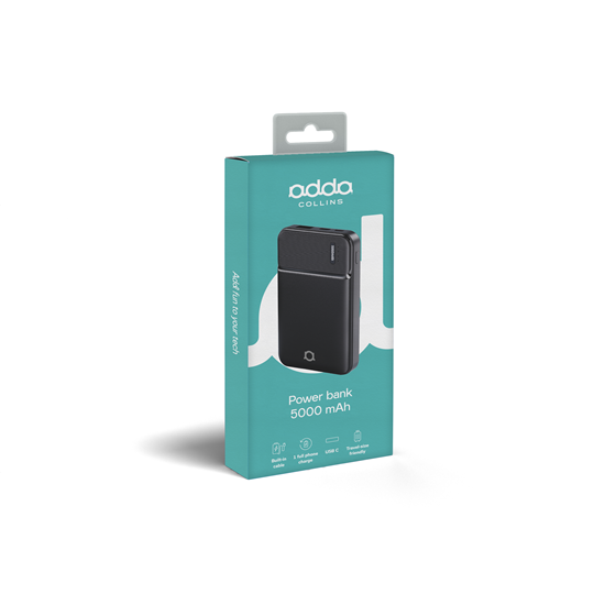Powerbank Adda Collins PB-004-BK, 5000mAh, Micro i Type C ulazi, USB-A izlaz, 2A, crna