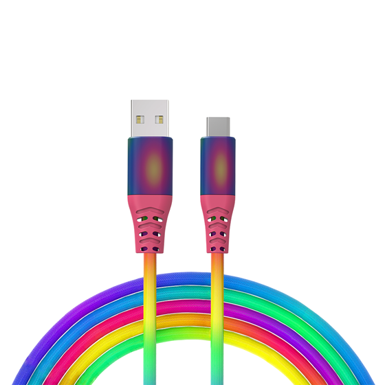 Kabel Adda Collins USB-209-RB, USB-A na Type-C, 18W, pleteni, 1m, dugine boje