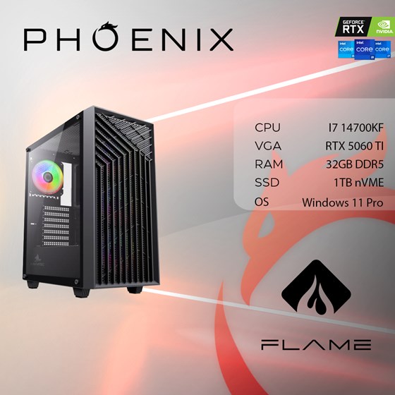 Računalo Phoenix FLAME X-517 Intel i7 14700KF/32GB DDR5/NVME SSD 1TB/RTX 5060 TI 8GB/700W 80+/Windows 11 PRO
