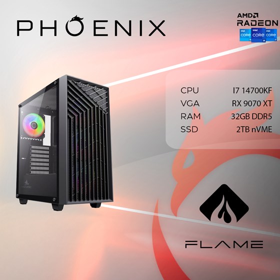 Računalo Phoenix FLAME X-523 Intel i7 14700KF/32GB DDR5/NVME SSD 2TB/RX9070 XT 16GB/850W 80+