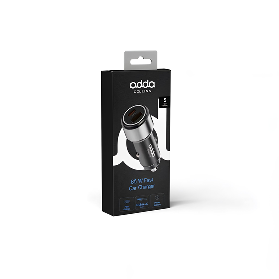 Auto punjač Adda Collins CC-007-GM,65W, 2u1, USB-A + Type C, gun metal