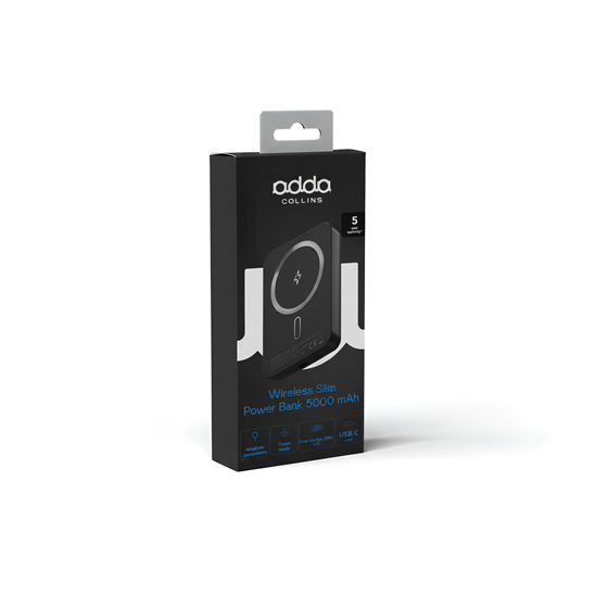 Powerbank Adda Collins PB-010-BK, 5000mAh, magsafe, Type-C ulaz, Type C izlaz,20W, crna