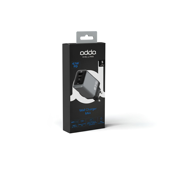 Zidni punjač Adda Collins CH-016-GM, 2 x Type C izlazi, 67W, GaN, gun metal