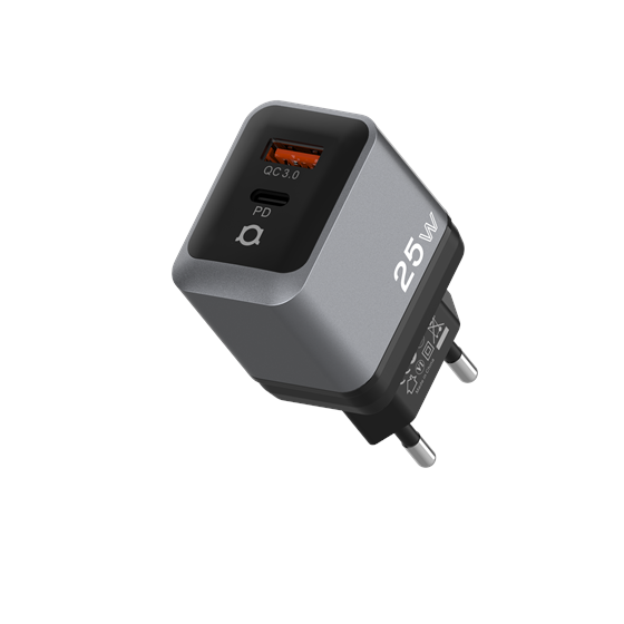 Zidni punjač Adda Collins CH-014-GM, USB-A i Type C izlazi, 25W, gun metal