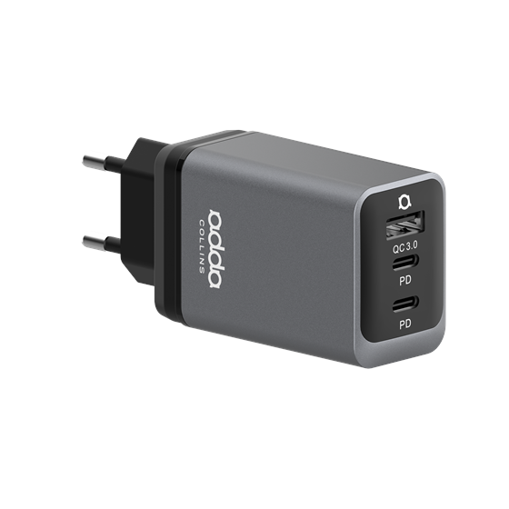 Zidni punjač Adda Collins CH-016-GM, 2 x Type C izlazi, 67W, GaN, gun metal