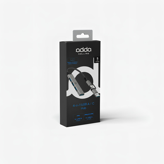 Hub 2u1 USB A/USB-C Adda Collins HUB-004-GM, 4 portni,1 x USB 3.0, 3 x USB2.0, gun metal