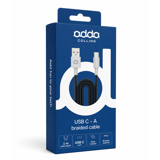 Kabel Adda Collins USB-211-NB, USB-A na Type-C, 15W, pleteni, 1m, tamno plava