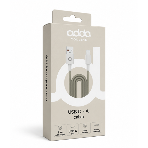 Kabel Adda Collins USB-211-BG, USB-A na Type-C, 15W, pleteni, 1m, bež