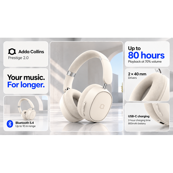 Naglavne slušalice Adda Collins HP-002-BG, Prestige, BT 6.0, ANC, bež