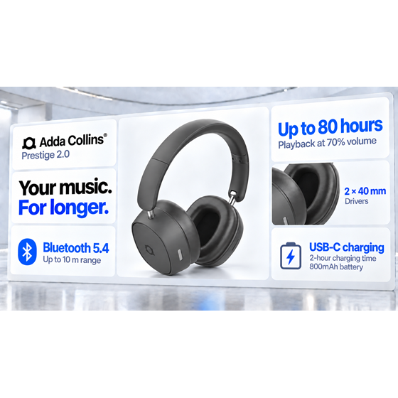 Naglavne slušalice Adda Collins HP-002-BK, Prestige, BT 6.0, ANC, crne