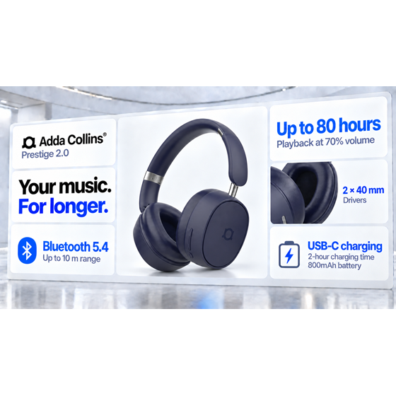 Naglavne slušalice Adda Collins HP-002-NB, Prestige, BT 6.0, ANC, tamno plave