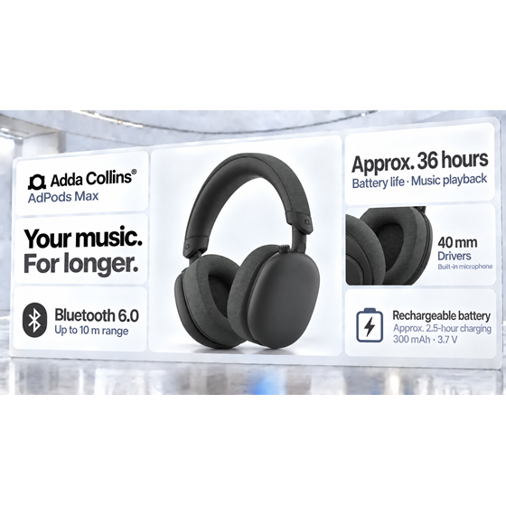 Naglavne slušalice Adda Collins HP-004-GM, AdPods Max, BT 6.0, ANC, gun metal